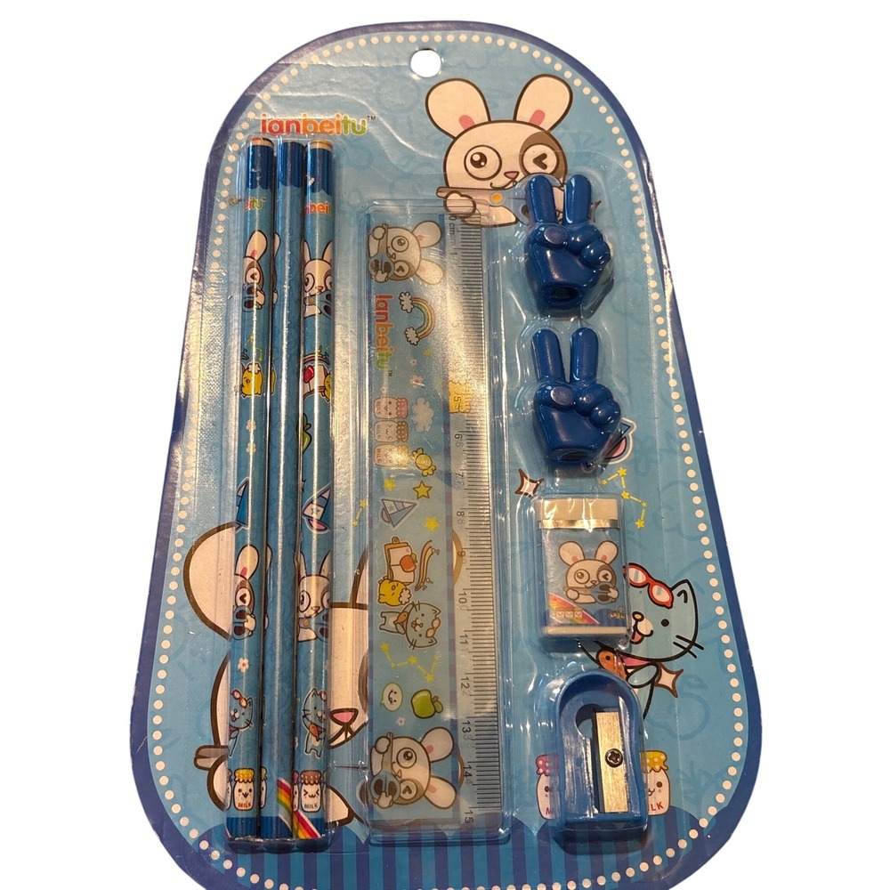 Cute‎ Bunny Stationery Set - Pencils, Ruler, Eraser, Sharpener, Toppers School